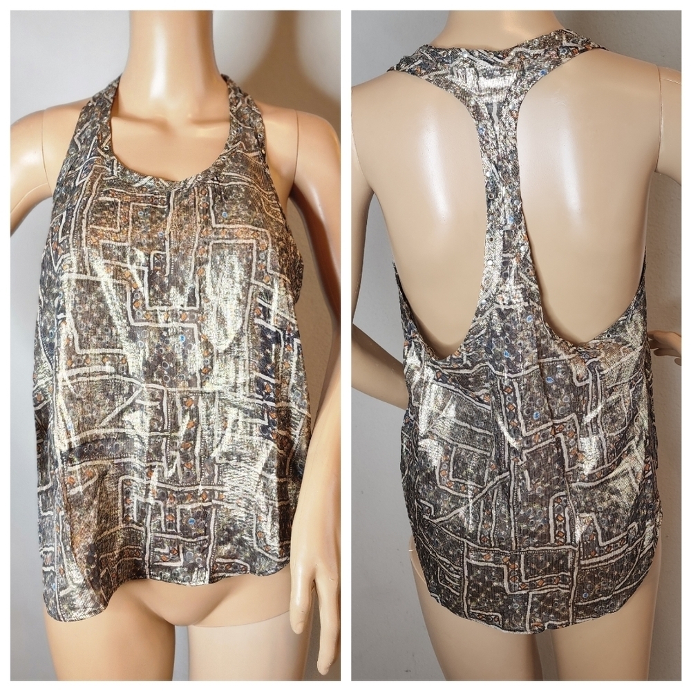 Isabel Marant x H&M Silk Metallic Sleeveless racerback blouse. ‎ Size 6